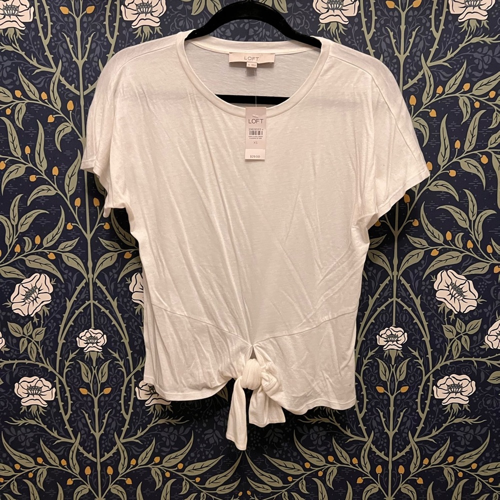 Loft short sleeved tie front shirt XS NWT